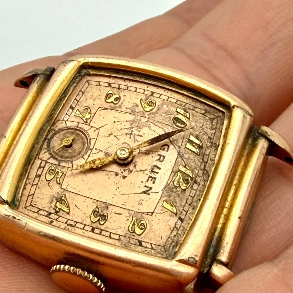 Gruen Vintage Art Deco Square Watch 15J Cal 411C Guildite Parts No Crystal